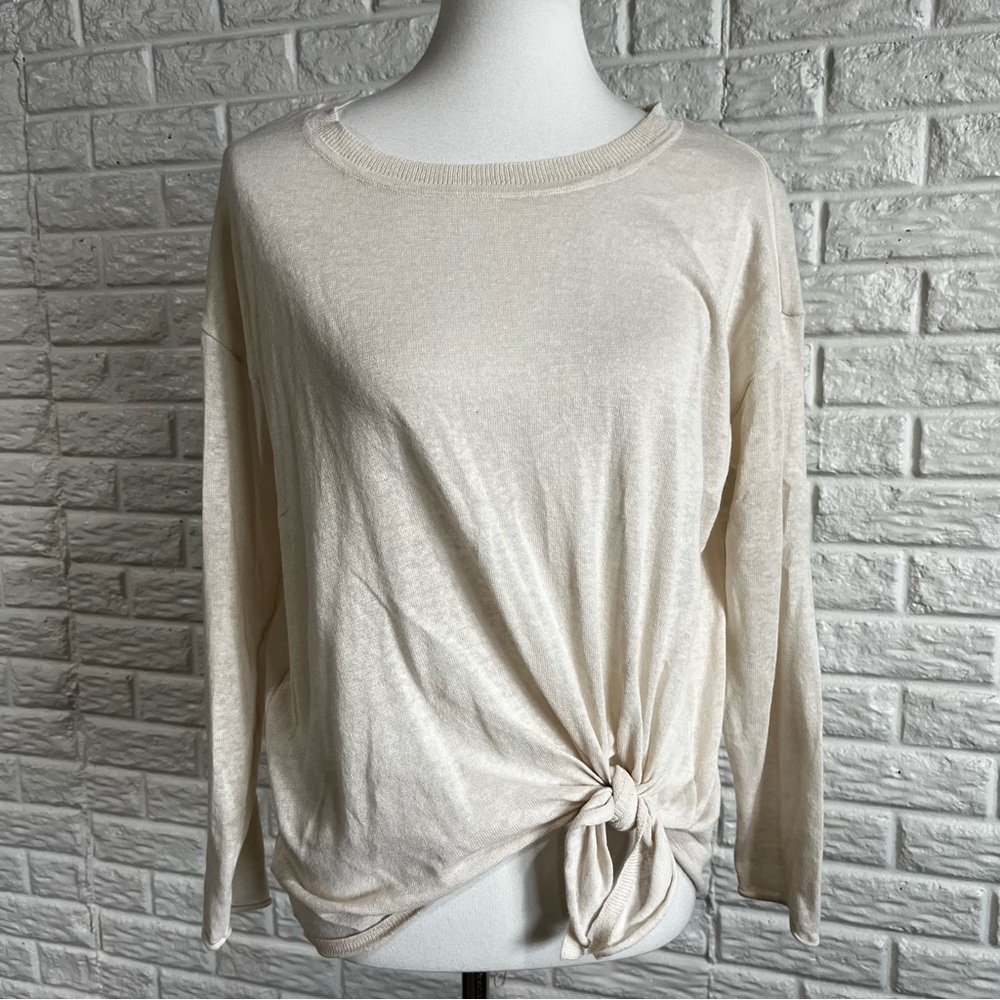 LOFT Cream Women's Linen Top with Knot Detail size XS
